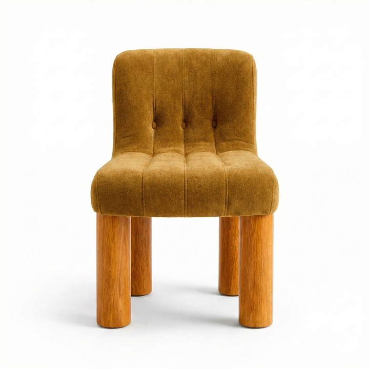 Arlo upholstered wooden chair with curved cushioned seat and solid wood legs