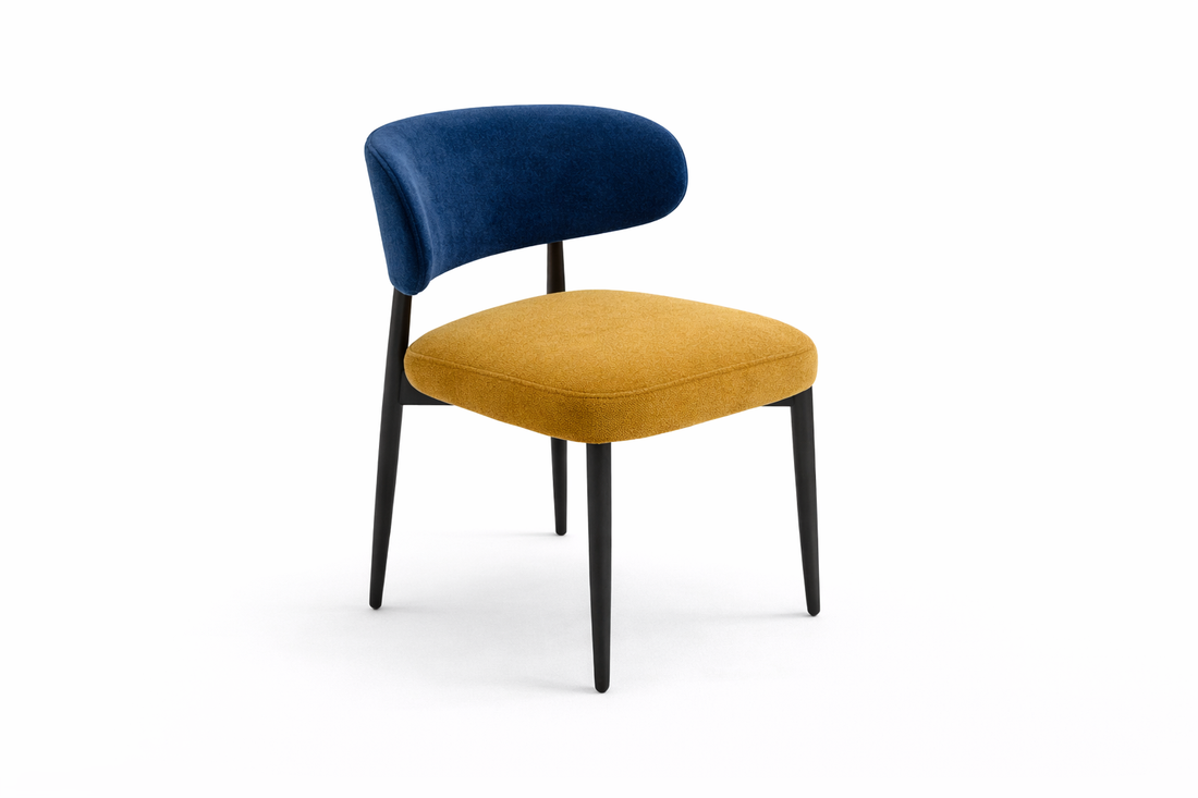 Modern upholstered dining chair with curved backrest 