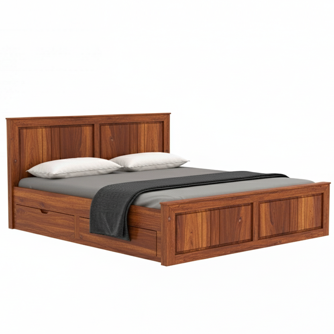 Side view of Solid Wood Storage Bed showing open storage