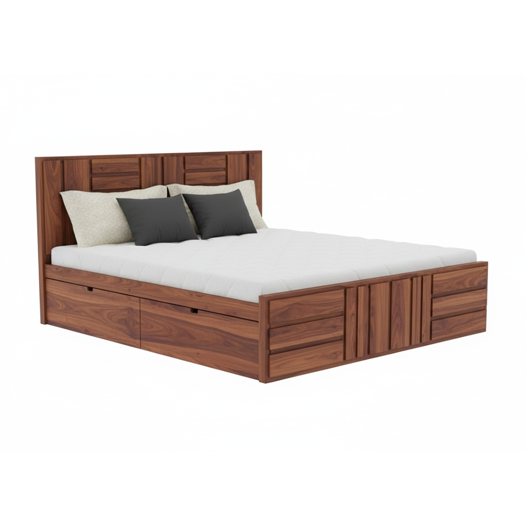 Handcrafted Sheesham Wooden Storage Bed