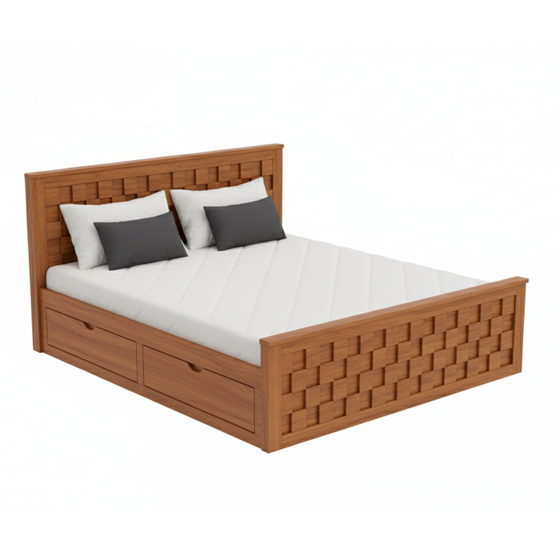 Angled view of Woven Panel Wooden Storage Bed