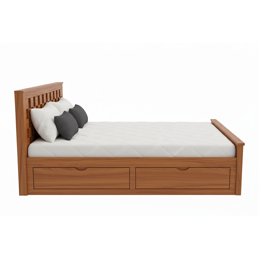 Woven-Panel Sheesham Solid Wooden Storage Bed