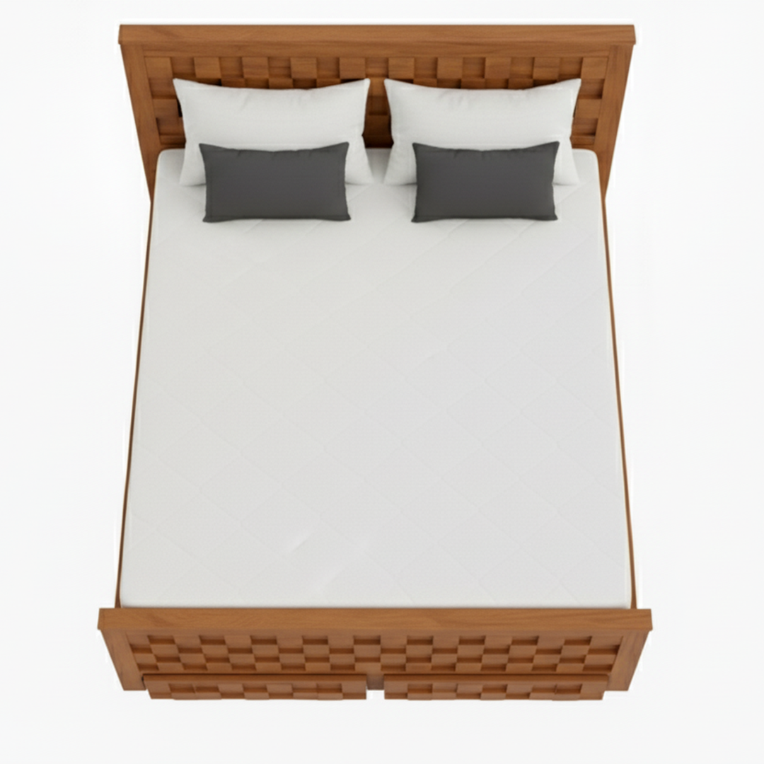 Woven-Panel Sheesham Solid Wooden Storage Bed