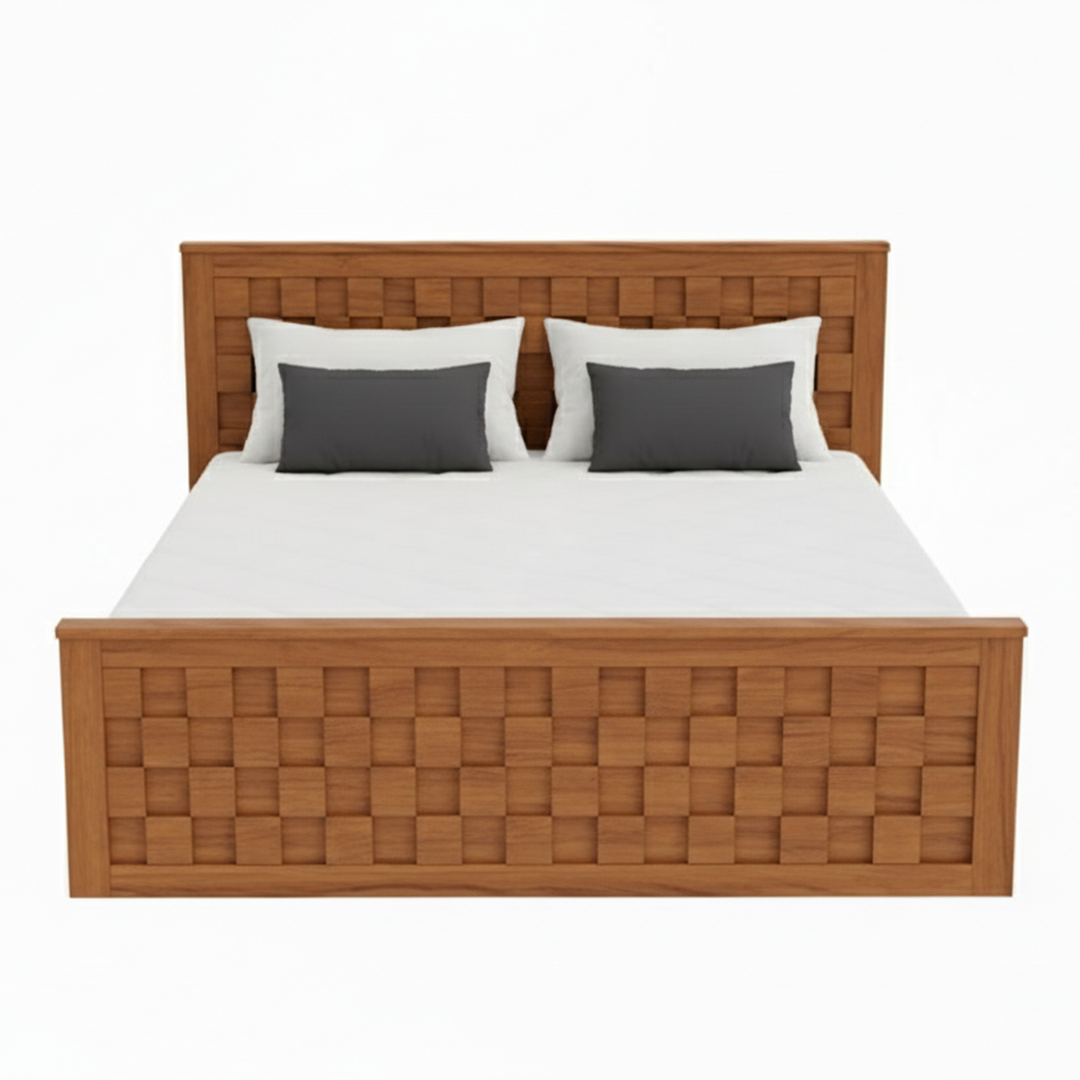 Woven-Panel Sheesham Solid Wooden Storage Bed