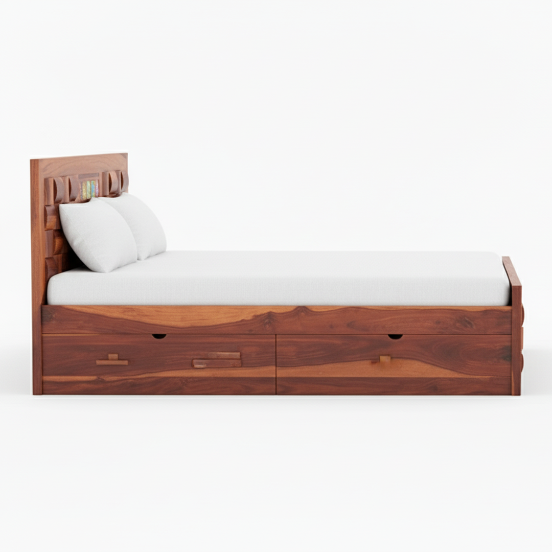 Handcrafted Tile-Accent Wooden Bed