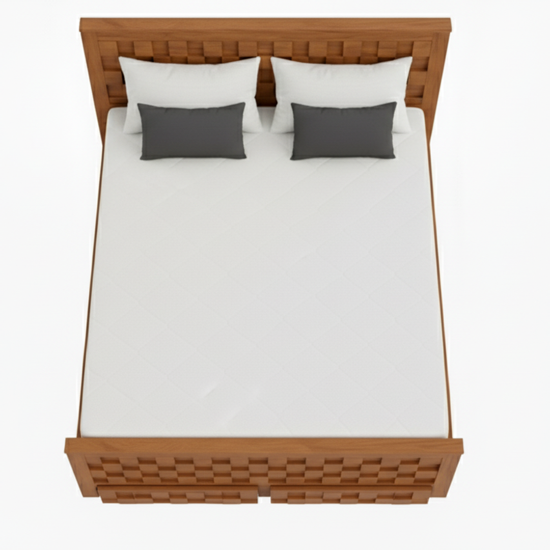 Handcrafted Tile-Accent Wooden Bed