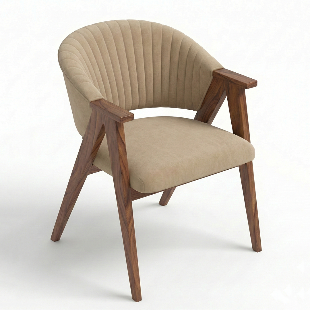 Front view of Mid-Century Channel Tufted Armchair with vertical stitching online india