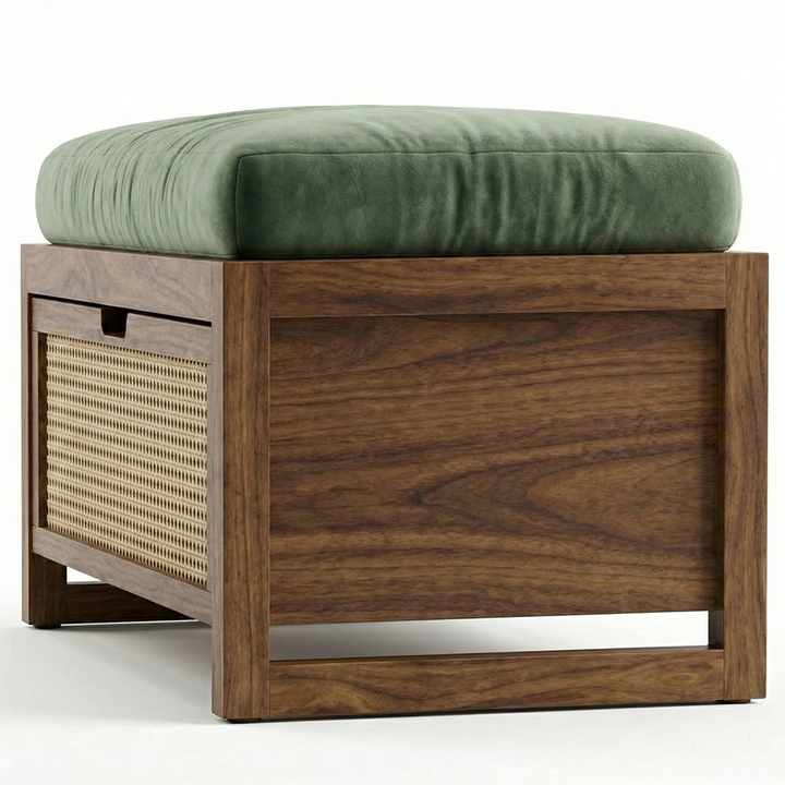 Mid-Century Rattan Storage Bench