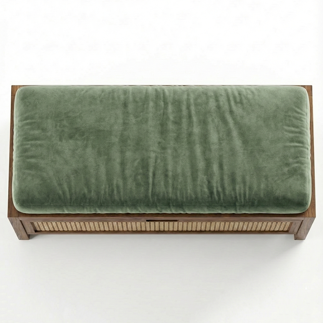 Mid-Century Rattan Storage Bench