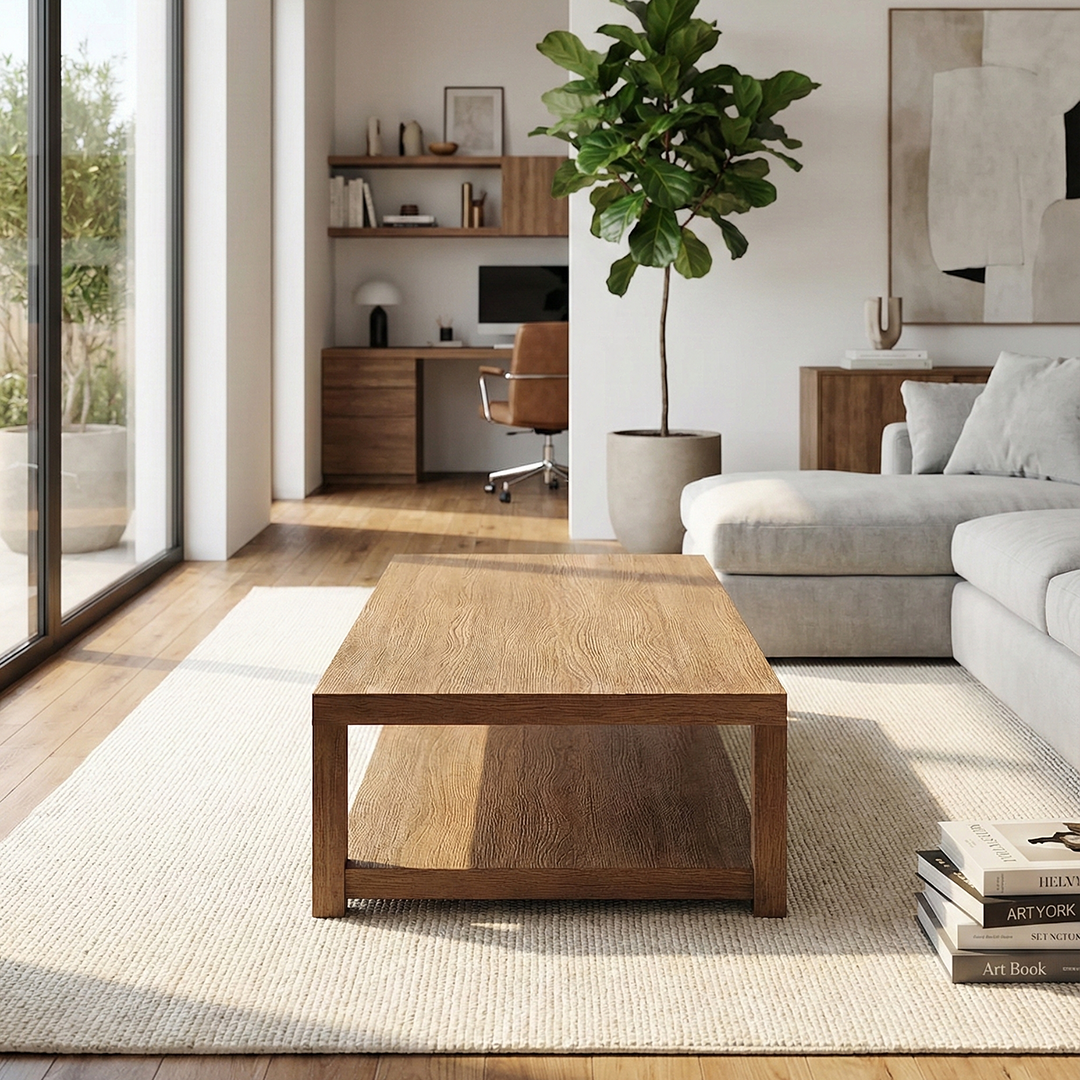 Simple Rectangular Solid Wood Coffee Table 