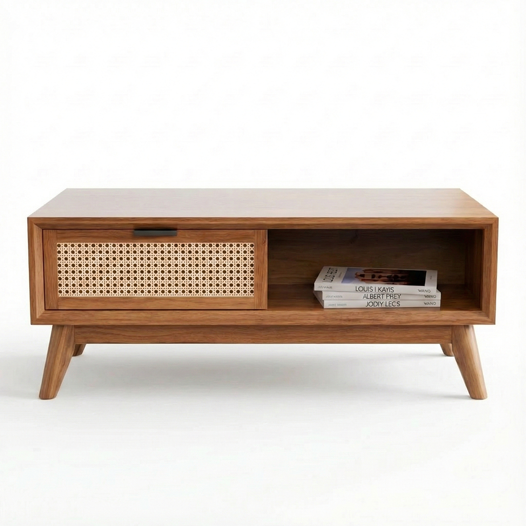 Coastal Rattan Coffee Table with Storage
