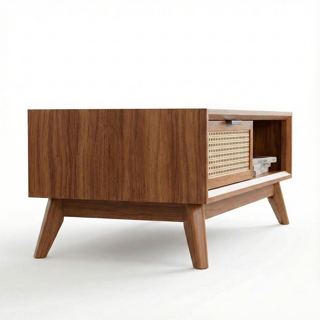 Coastal Rattan Coffee Table with Storage