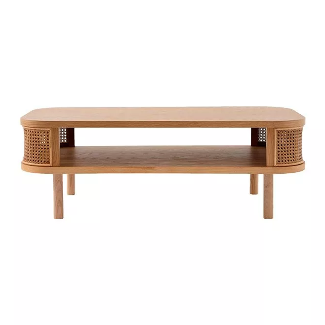 Rattan and Solid Wood Oval Coffee Table