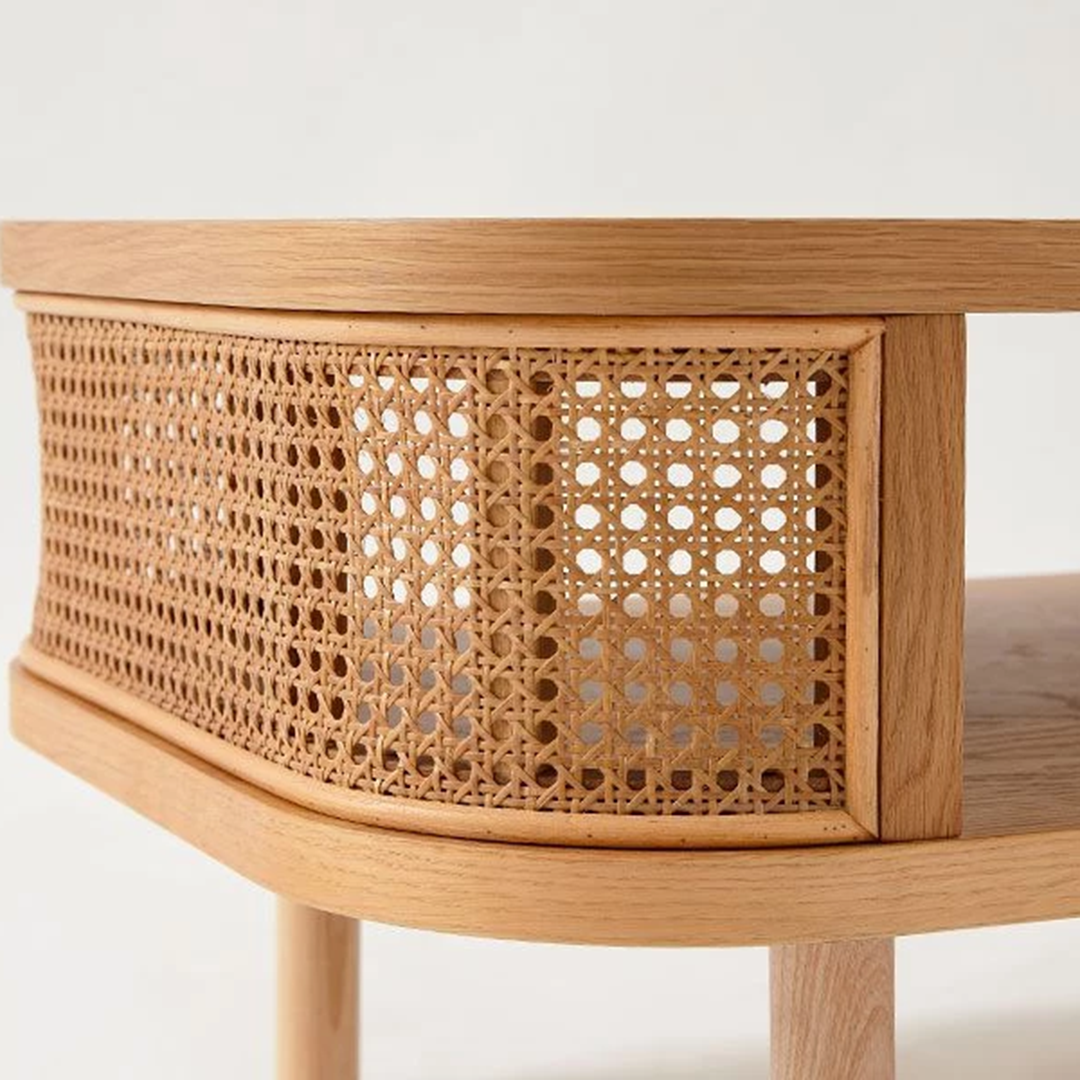 Rattan and Solid Wood Oval Coffee Table