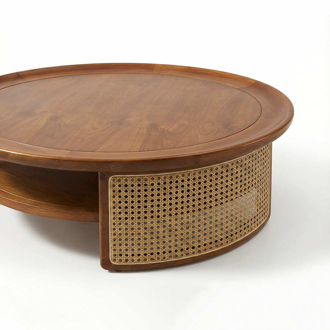Rustic Round Rattan Coffee Table