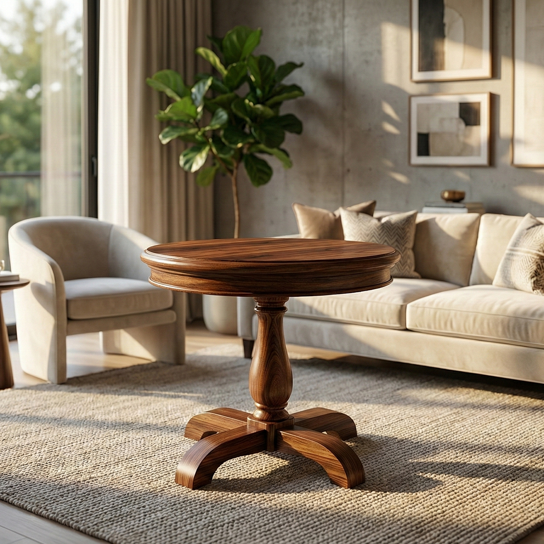 Full view of Traditional Turned Pedestal Side Table