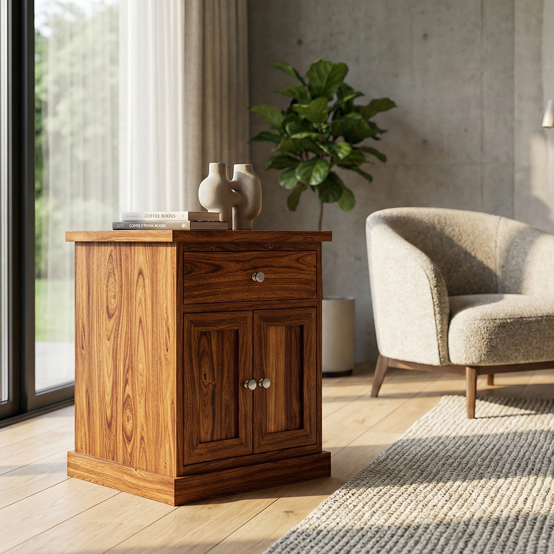 Traditional Wood Nightstand showing closed cabinet door