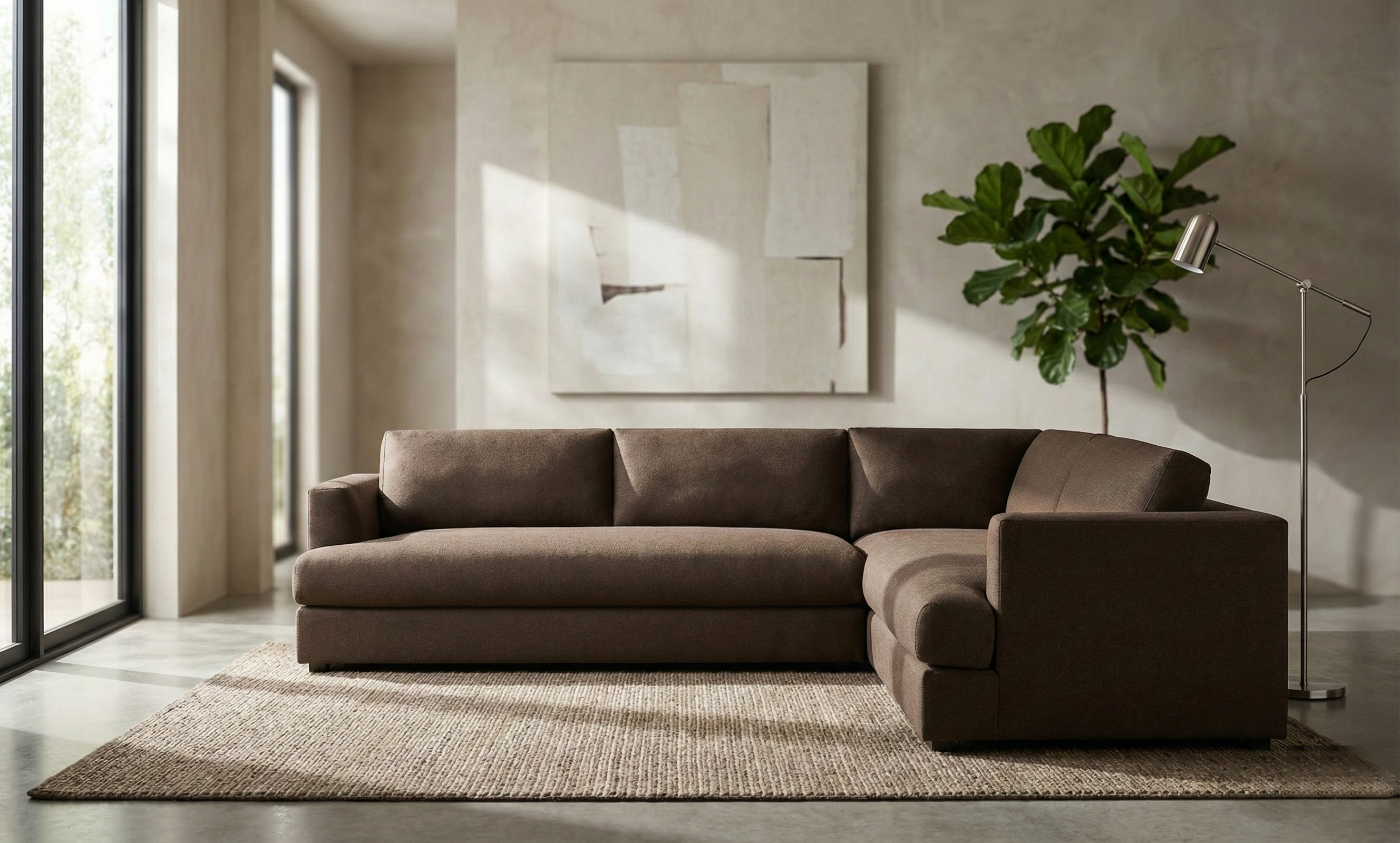 Contemporary Deep Brown Sectional sofa in a modern living room