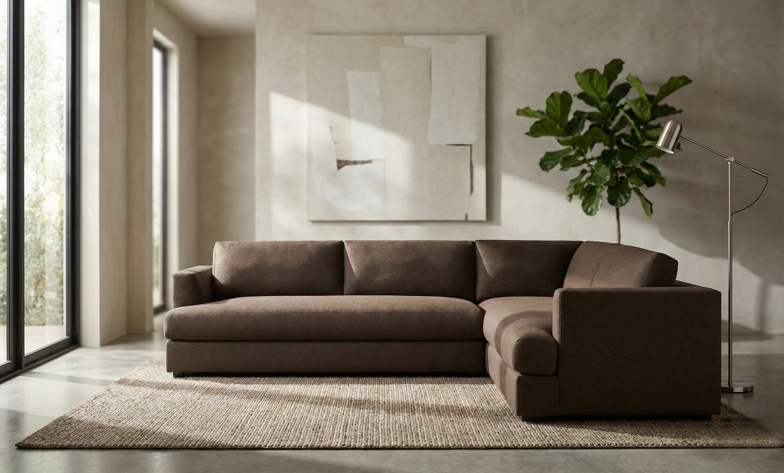 Contemporary Deep Brown Sectional sofa in a modern living room