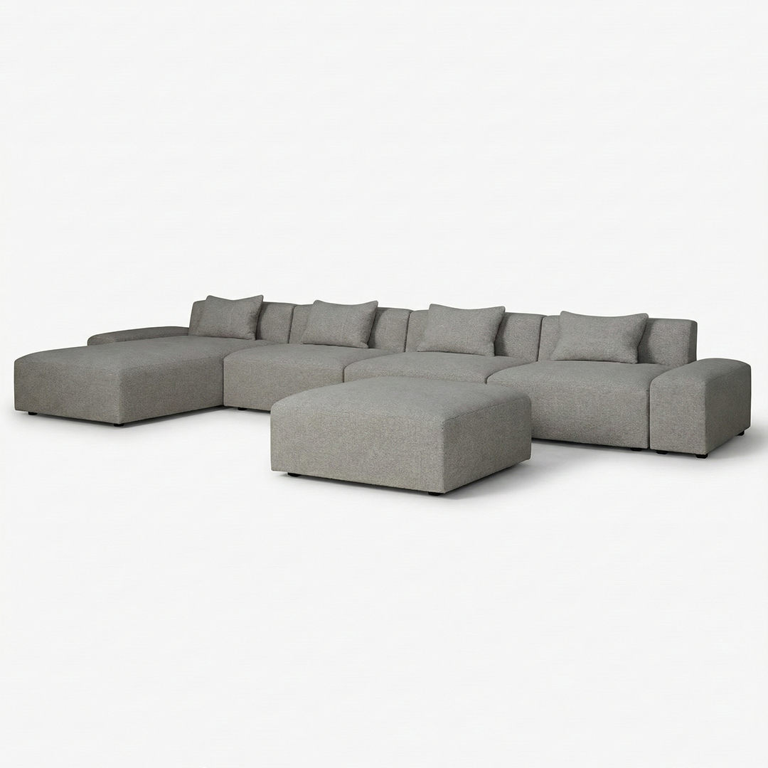 Front view of Contemporary Modular Sectional Sofa in neutral fabric