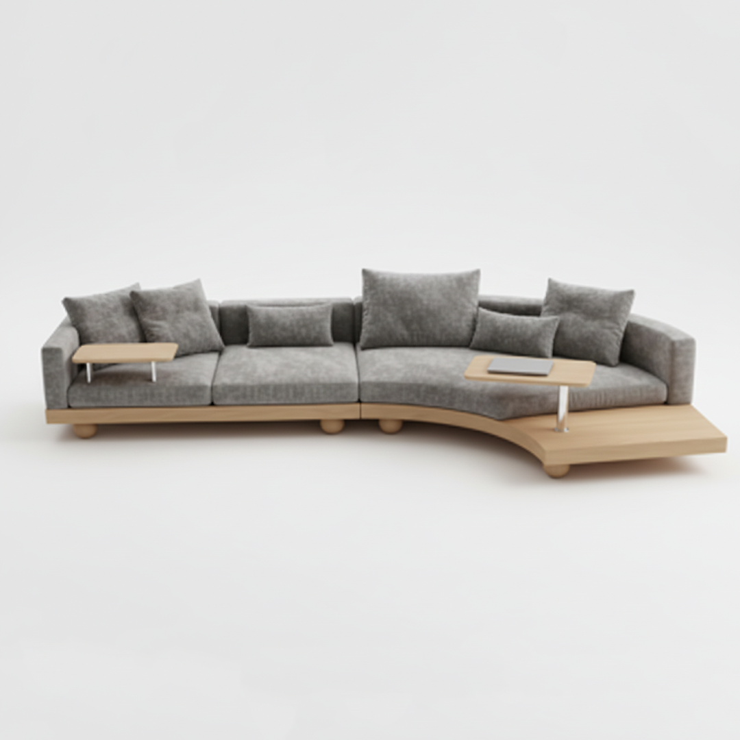 Contemporary Curved Modular Sofa with Integrated Tables