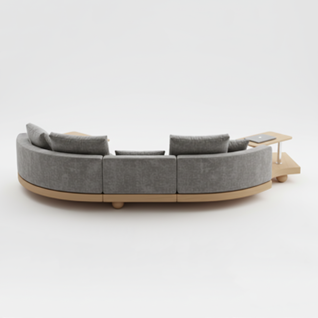 Contemporary Curved Modular Sofa with Integrated Tables