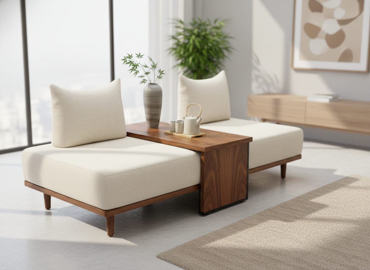 Front view of White Contemporary Modular Sectional Sofa in neutral fabric