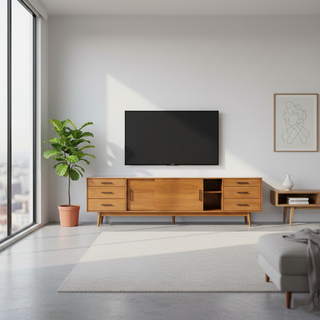 Front view of The Bellville Cane TV Unit
