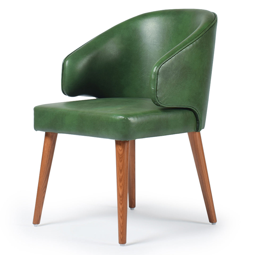 Front view of The Emerald Tub Dining Chair in green fabric
