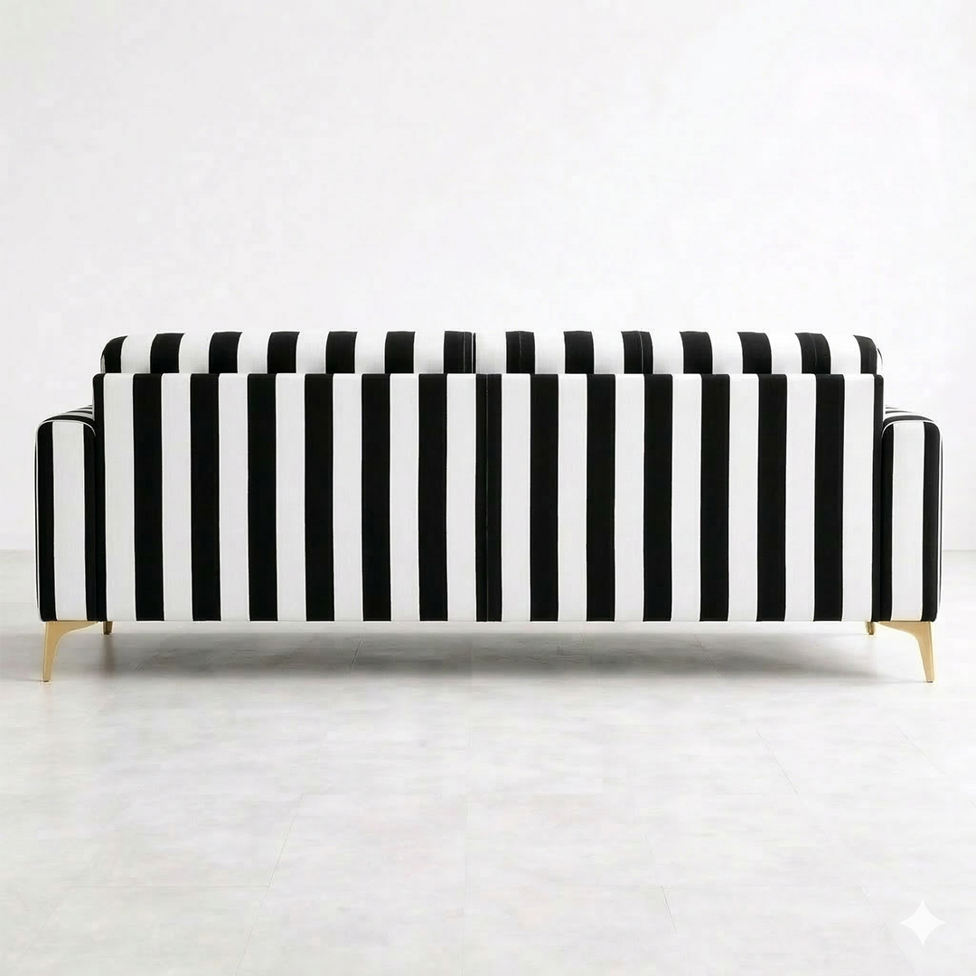 Chic Linear Stripe 3-Seater Sofa with Metallic Gold Accents