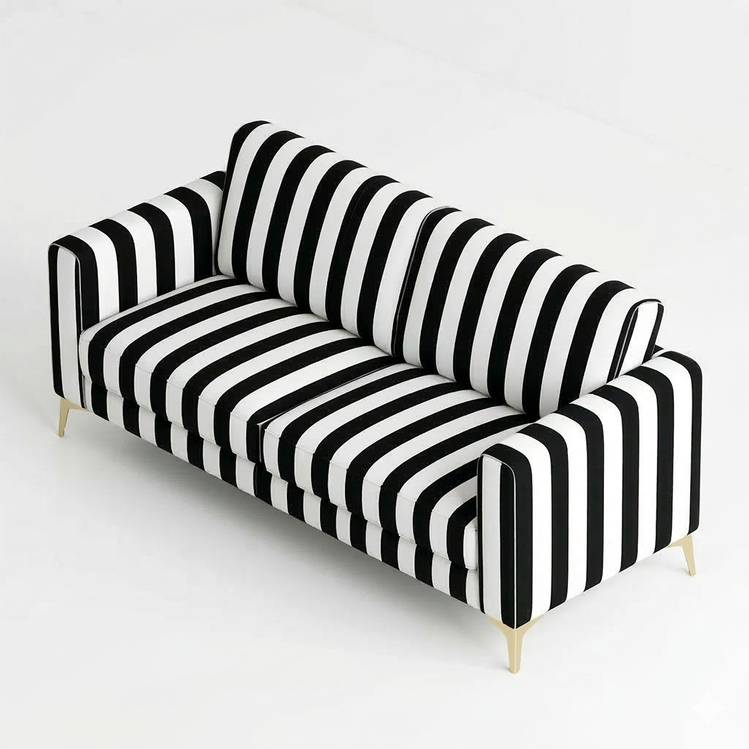 Chic Linear Stripe 3-Seater Sofa with Metallic Gold Accents