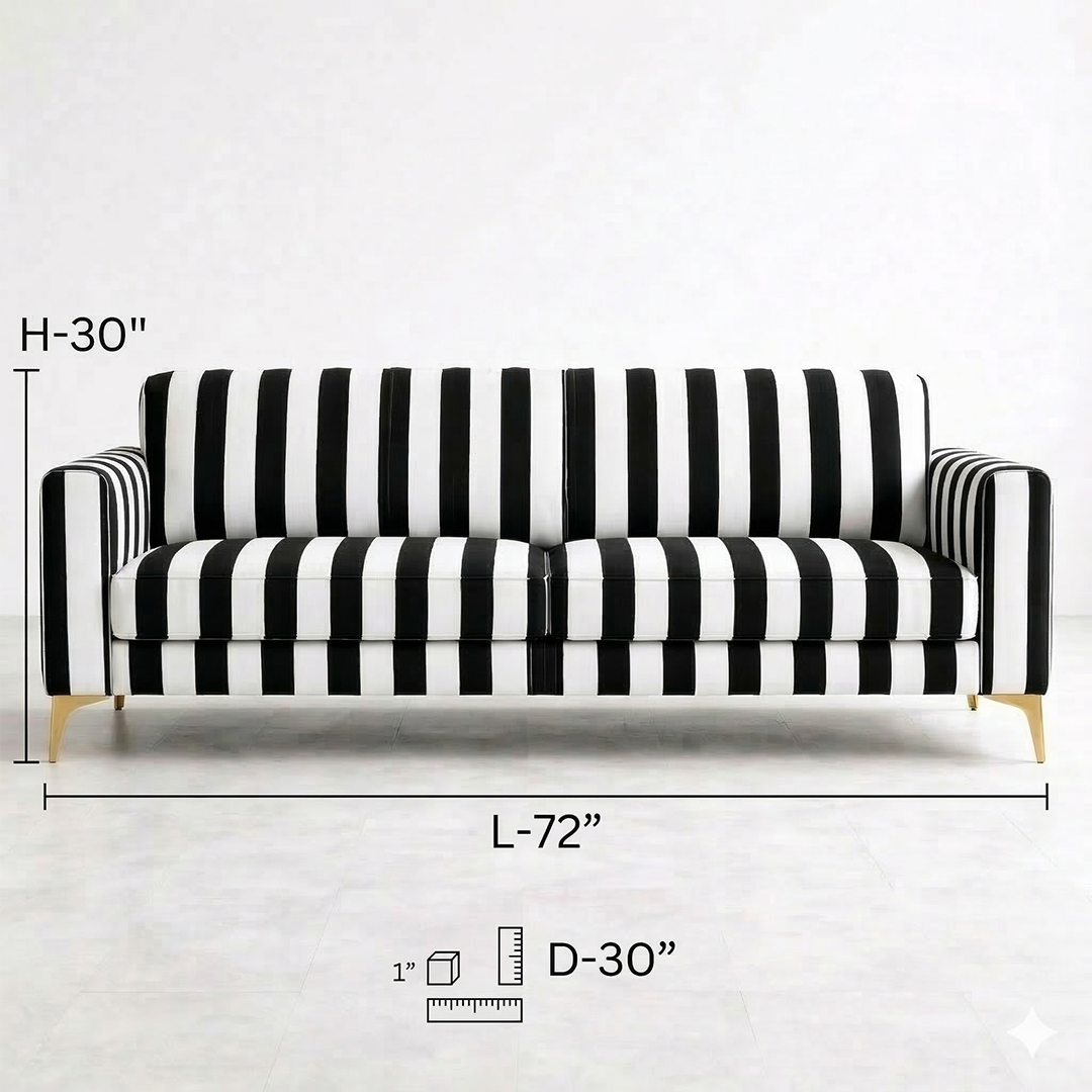 Chic Linear Stripe 3-Seater Sofa with Metallic Gold Accents