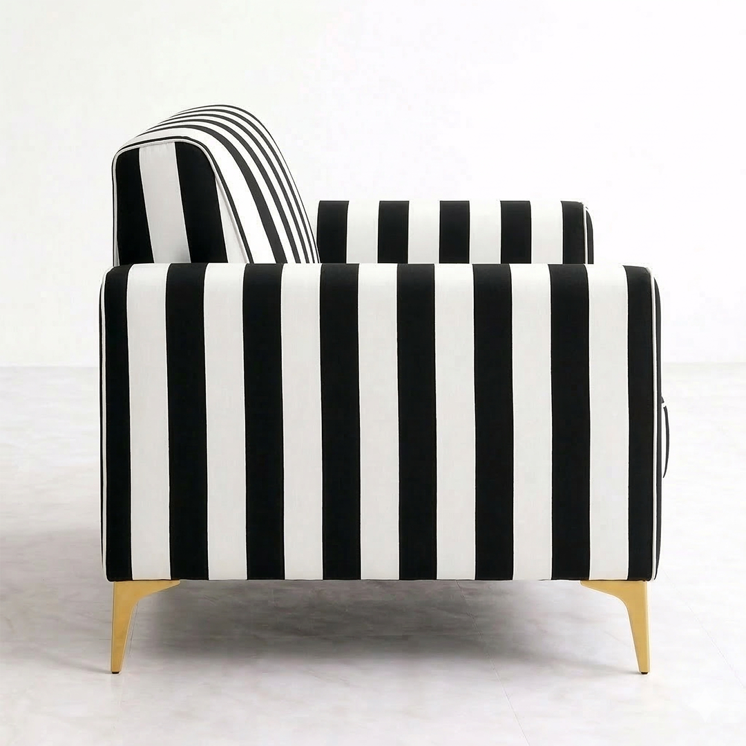 Chic Linear Stripe 1-Seater Sofa with Metallic Gold Accents