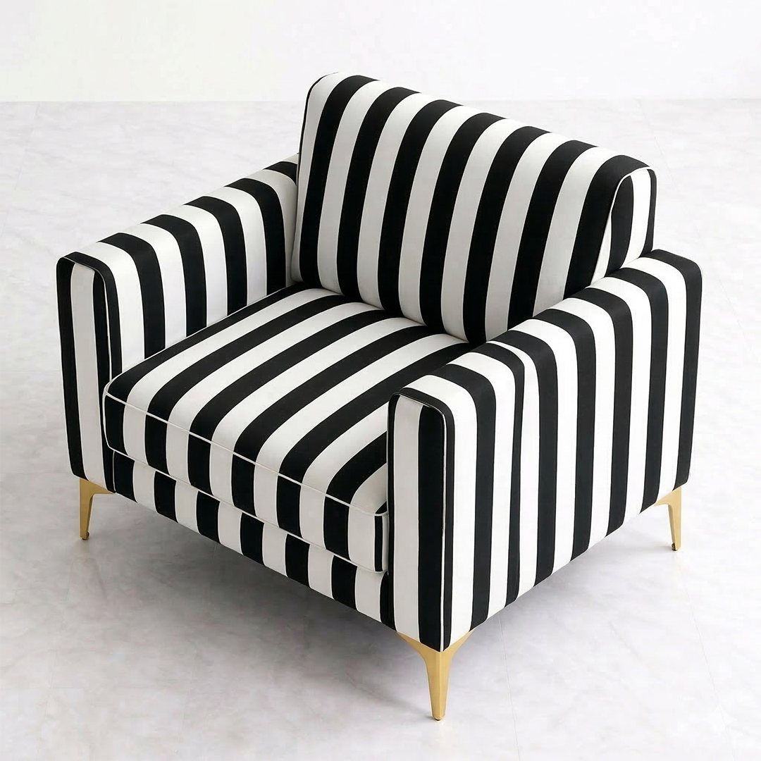 Chic Linear Stripe 1-Seater Sofa with Metallic Gold Accents