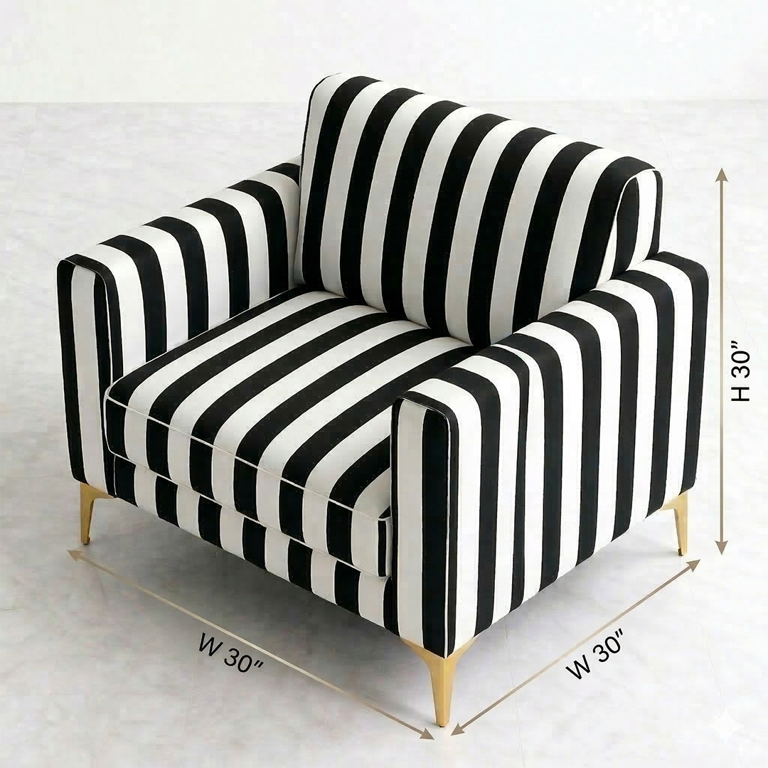 Chic Linear Stripe 1-Seater Sofa with Metallic Gold Accents