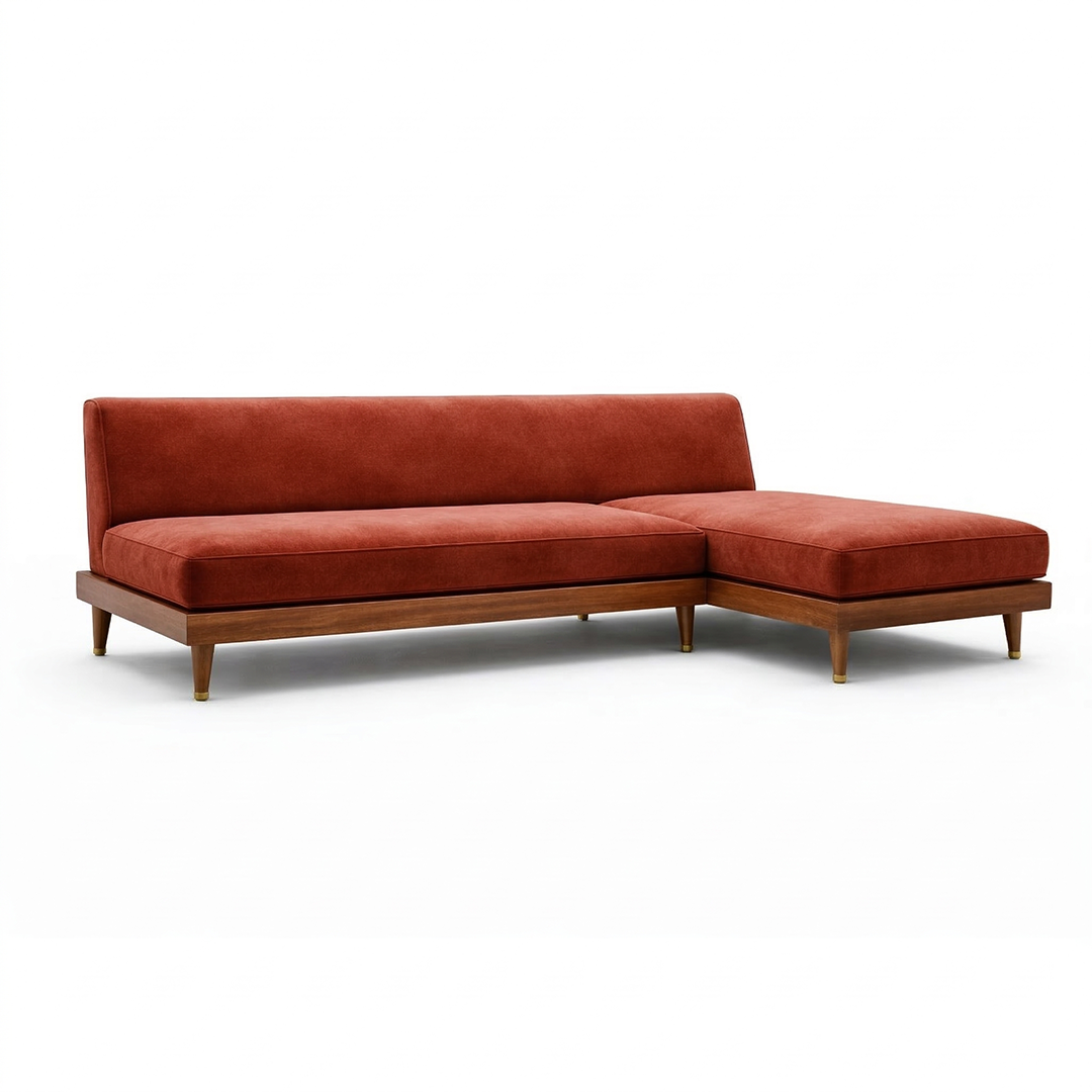 Golden Harvest Modular Chaise Sofa with Walnut Base