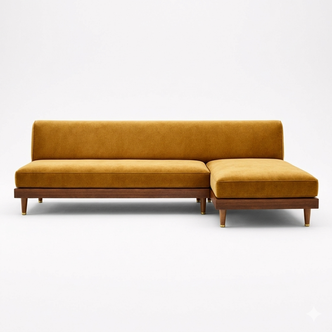 Golden Harvest Modular Chaise Sofa with Walnut Base