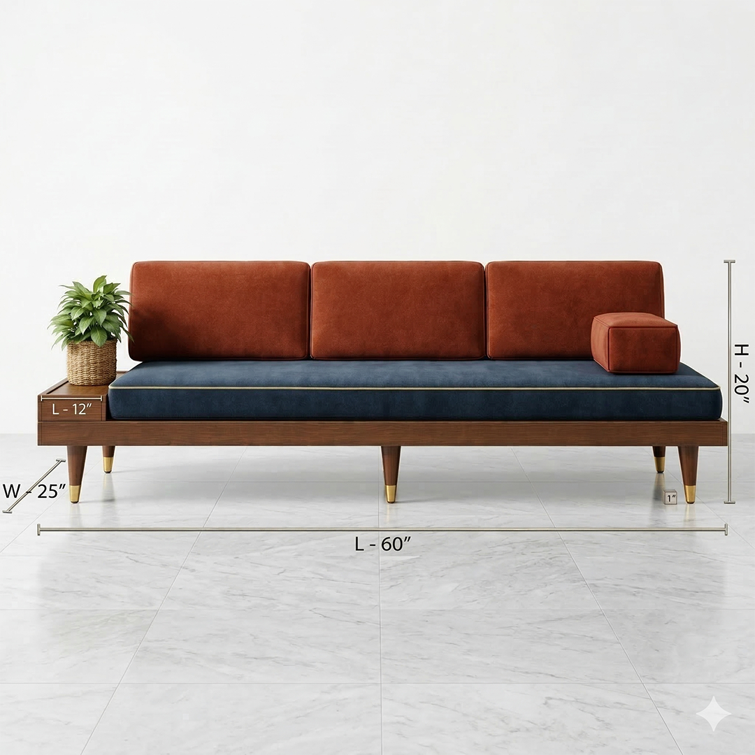 Azure & Rust Mid-Century Daybed Bench