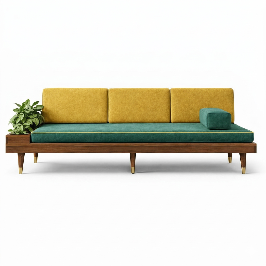 Azure & Rust Mid-Century Daybed Bench