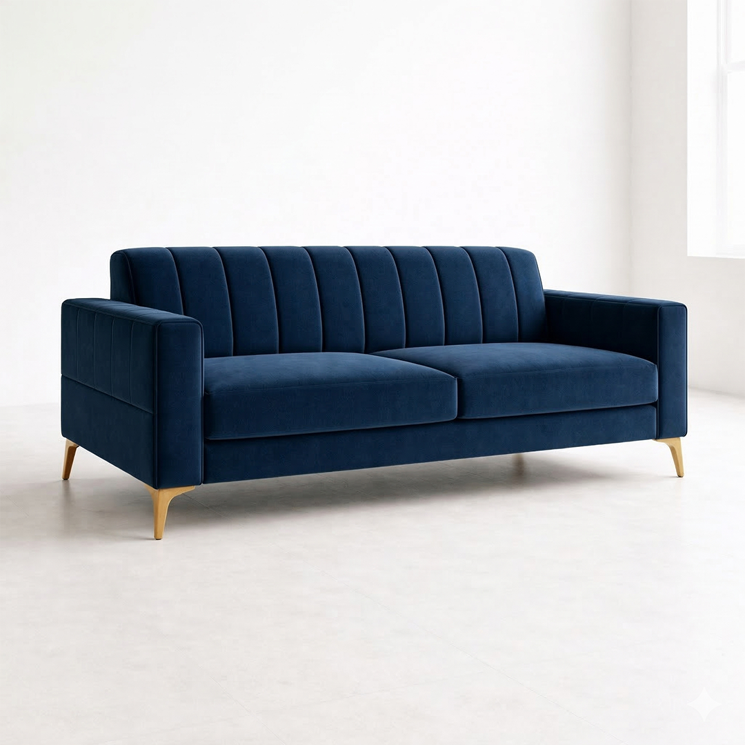 Emerald Linear Stitched Velvet 3 Seater Sofa with Gold Legs
