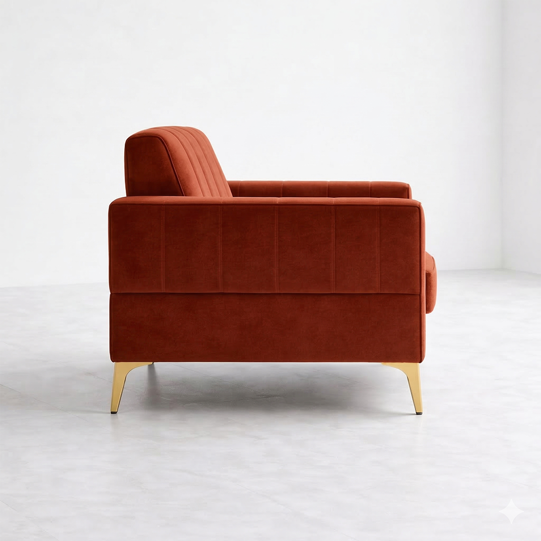 Emerald Linear Stitched Velvet 1 Seater Sofa with Gold Legs