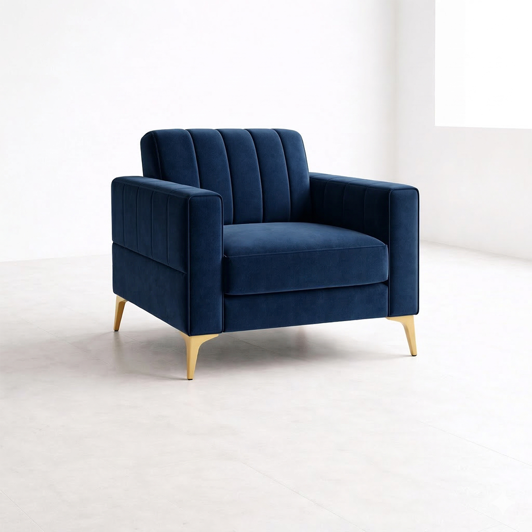Emerald Linear Stitched Velvet 1 Seater Sofa with Gold Legs