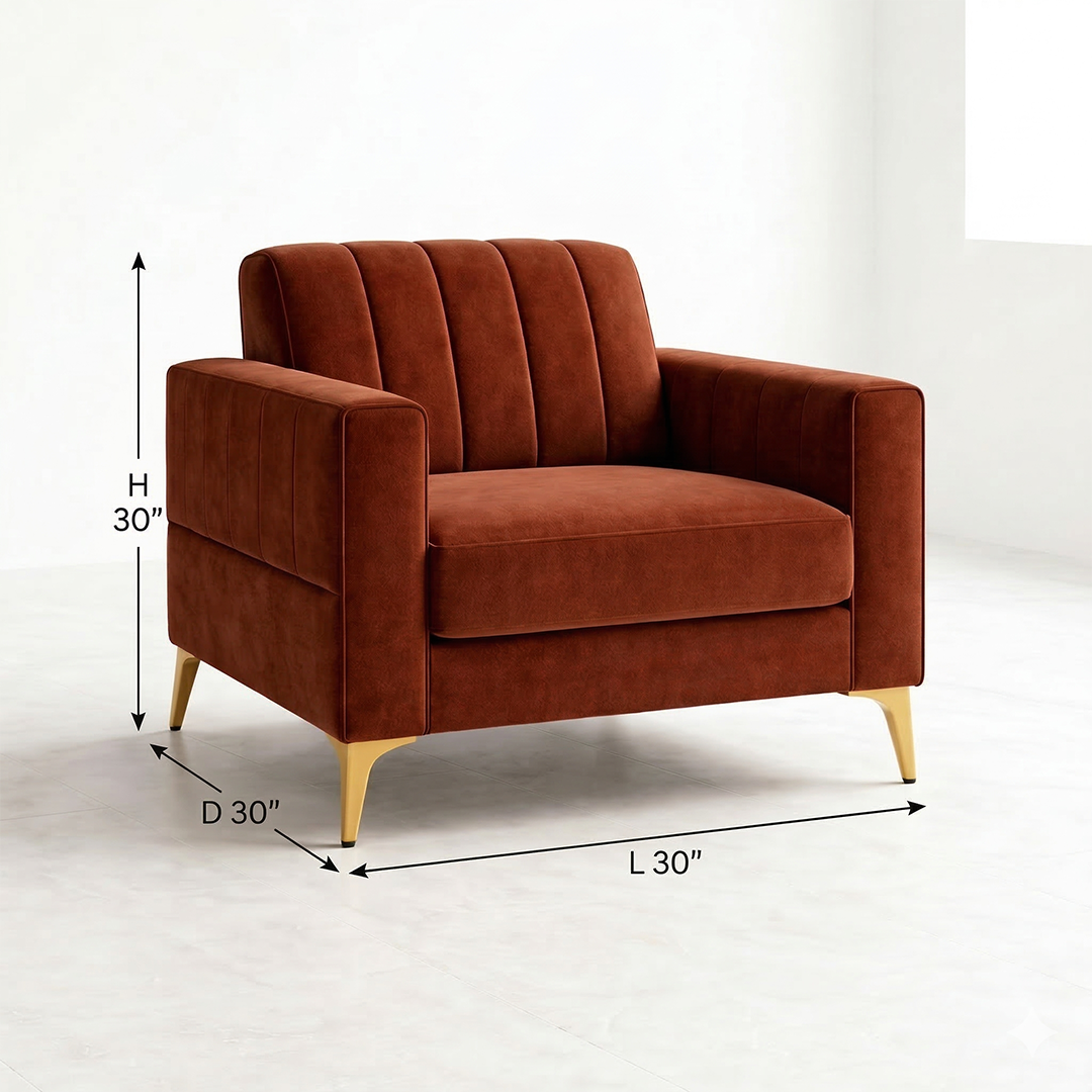 Emerald Linear Stitched Velvet 1 Seater Sofa with Gold Legs