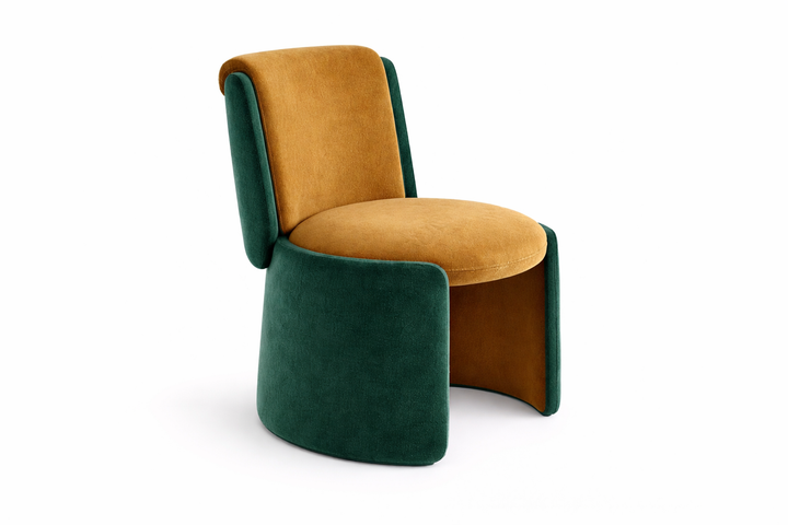 Velvet accent chair with curved modern design and plush cushioned seat
